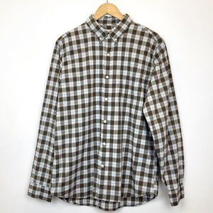 GAP Men's Brown Blue Plaid Long Sleeve Button Down Shirt, Size Large EUC